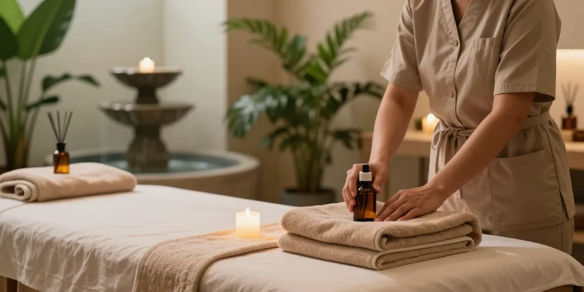 Relaxing 구로출장마사지 spa scene with soothing oils and tranquil ambiance.