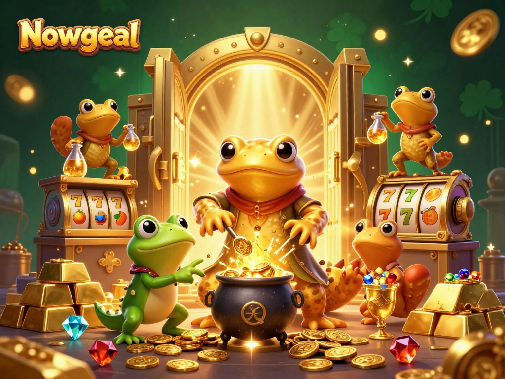 Nowgoal inspires players with a magical 3D scene featuring an alchemist and cauldron of gold