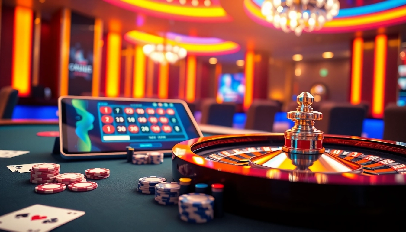 Engaging players at https://lucky88sss.com/ with a luxurious casino scene featuring a roulette wheel and poker chips.