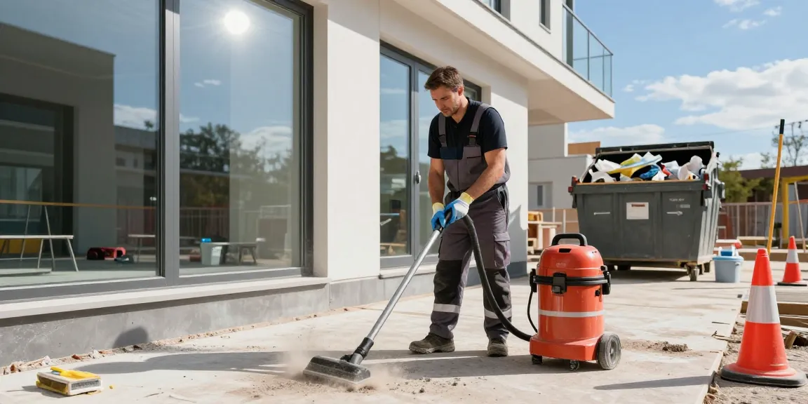 Bauendreinigung preis highlighted through a professional cleaner performing post-construction cleaning with industrial tools.