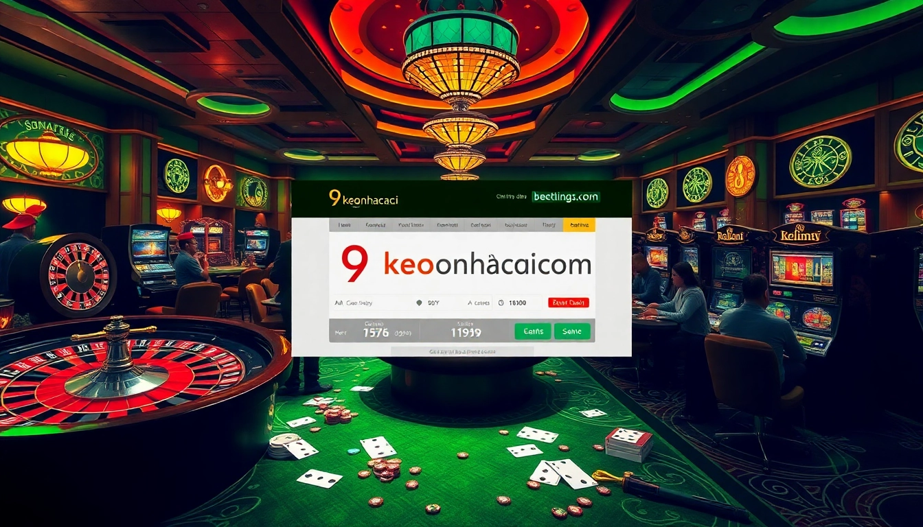 Gamblers enjoy their experience at 9keonhacai.com with poker chips and game displays.