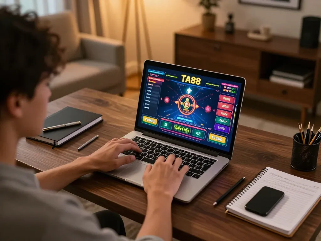 TA88 interface displayed on a laptop during an exciting online gaming session, showcasing strategic gameplay.