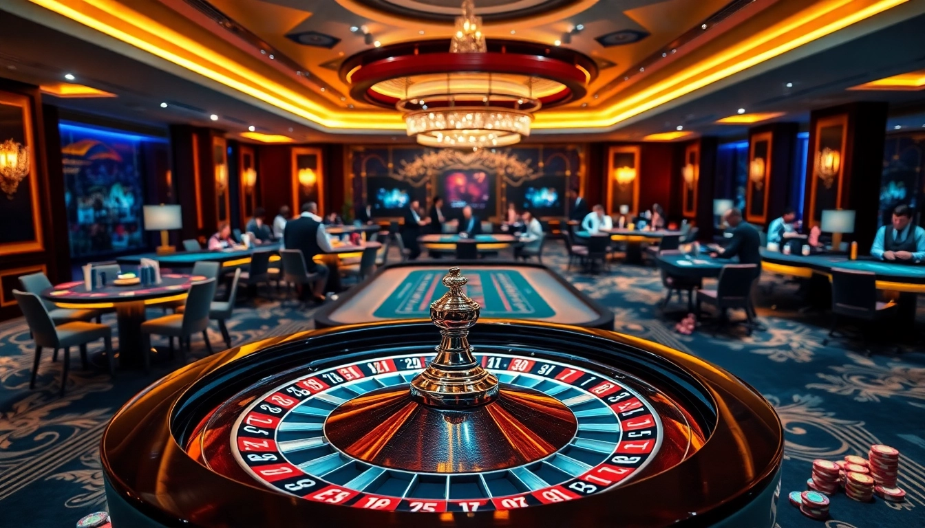 Experience the excitement at casino xn88 with a spinning roulette wheel and vibrant casino atmosphere.