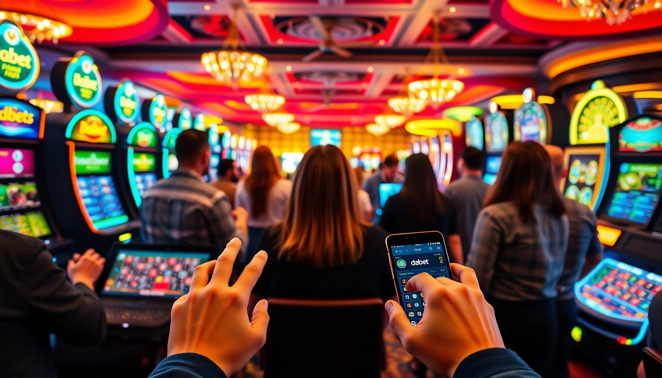 Experience excitement with app dabet showcasing diverse players engaging in thrilling casino games.
