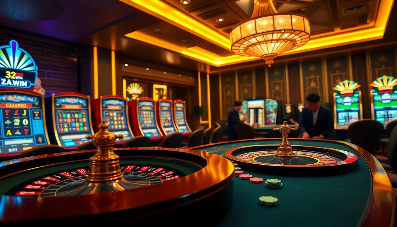 Engage in thrilling games at Nhà cái 32win casino, featuring vibrant poker chips and an elegant roulette wheel.