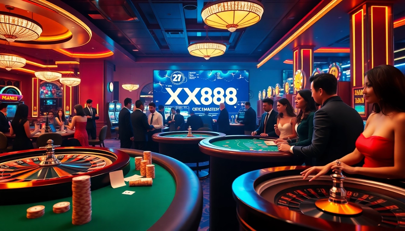 Experience the excitement of gambling at XX88 with vibrant tables and eager players.